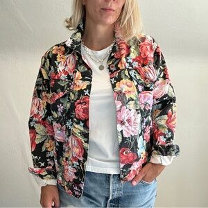 Vintage GITANO 90s Gorgeous vibrant floral denim jean jacket black pink red M